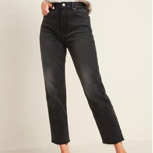 Old Navy Extra High-Waisted Sky-Hi Straight Raw-Hem Black Jeans